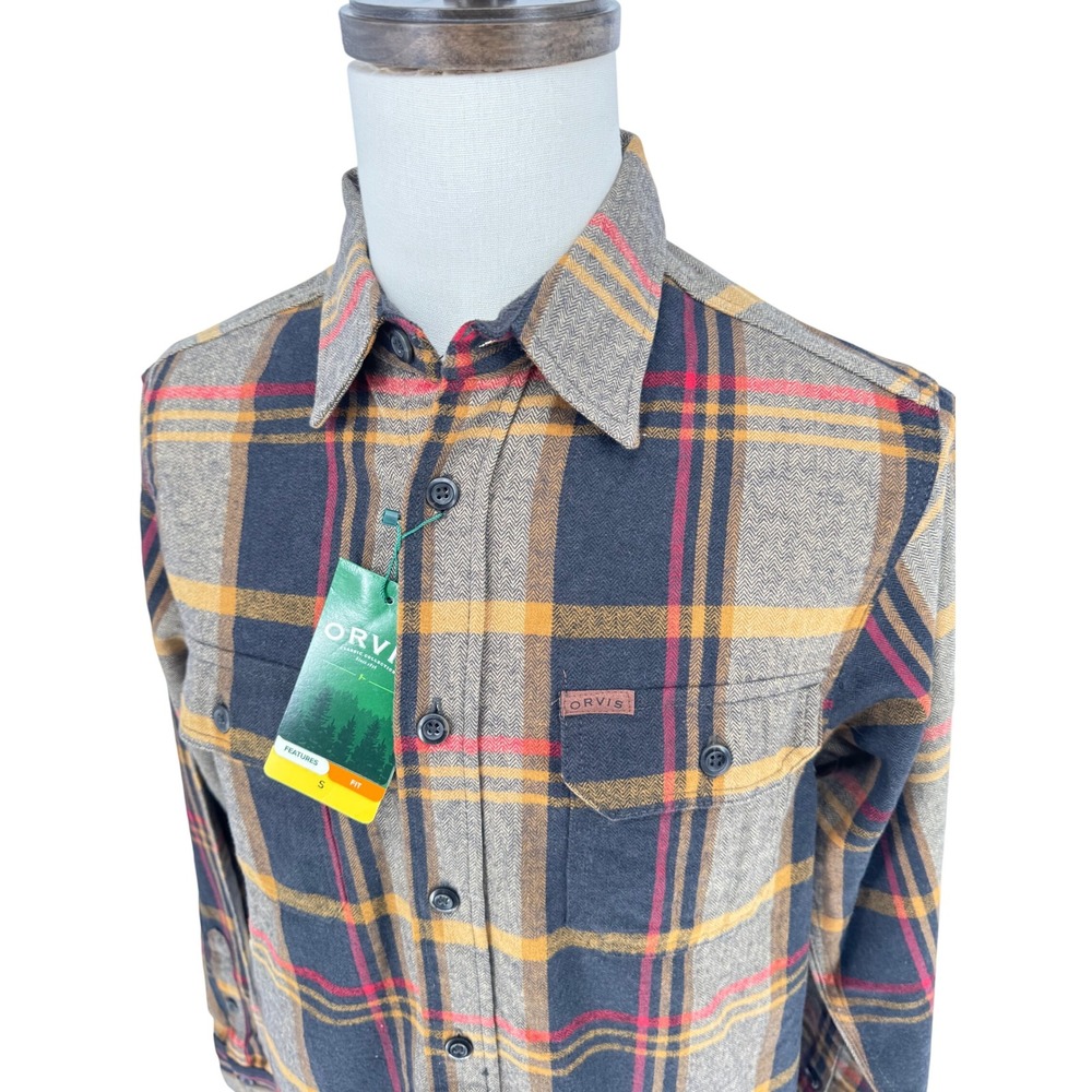 Orvis Men's Heavyweight Flannel Shirt Plaid Button Up Long Sleeve Size S NWT - Picture 2 of 15